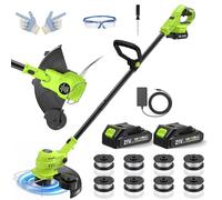 VOERJIA Débroussailleuse Électrique sans Fil 21V, Coupe Bordure avec Roue, Rotofil Batterie 30cm Avancement Automatique du Fil, 8 Bobines, Taille Bordure et Coupe Herbe à Tête Réglable