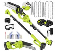 VOERJIA Élagueuse sur Perche 2-en-1 avec Mini Tronçonneuse 6” & 8”, Extension Jusqu’à 4,9 m, Moteur Brushless, 2×4.0Ah Batteries, Tronçonneuse Électrique Sans Fil pour Coupe Branches et Jardin
