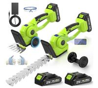 VOERJIA Taille-haie sans fil 2 en 1, 21 V, avec batterie 2 x 2000 mAh, 2 interchangeables (lame à gazon et lame d'arbuste), taille-haie manuel léger pour couper la pelouse et le jardin