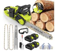 VOERJIA Tronçonneuse à Batterie 16 Pouces, Tronçonneuse Électrique Sans Fil 2200W avec 4×4000mAh Batteries, Moteur Brushless, Graissage Automatique & Frein de Chaîne pour Bois, Bûches et Arbre
