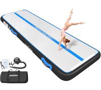 VOFiTNY Tapis de gymnastique gonflable avec pompe électrique, tapis d'entraînement de gymnastique avec pompe électrique, tapis de gymnastique pour usage domestique et en salle de sport, Noir Bleu