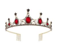 Vofler Diadème doré et noir avec rubis - baroque vintage en cristal rouge strass pour femme, reine, fille, mariée, princesse, anniversaire, mariage, bal de promo, Halloween, fête costumée avec peigne