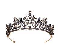 Vofler Diadème noir avec cristal - Costume baroque de sorcière pour mariée, princesse, fille, anniversaire, Halloween, cosplay, fête, mariage, bal de fin d'année, concours beauté, retour à la maison