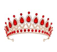 Vofler Reine de Cœur Costume Couronne Méchante Reine Or Rouge Diadème Rubis Cristal Accessoires Bandeau de Noël pour Femmes Adultes Princesse Mar