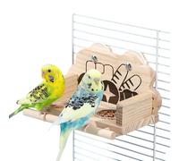 Vogelfutternapf - Doppelte Transparente Wassernäpfe, Spritzwassergeschütztes Design, Holzrahmen-Vogelfutterstation Mit Sitzstange | Für Nymphensittiche, Sittiche, Tauben, Innen- Und Außenbad