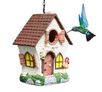 Vogelhaus Feengarten 21 cm - Handbemaltes Deko-Kunstharz-Haus für den Außenbereich, Wetterbeständig und Langlebig, Geeignet für Wildvögel, Meisen, Zaunkönige, Charmante Gartendekoration |