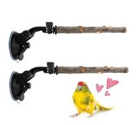 Vogelperch - Lot de 2 jouets d'entraînement réglables - Fenêtre d'oiseau - Options de montage flexibles - Avec gobelet à ventouse pour l'extérieur - Bord de terrasse - Miroir mural de douche