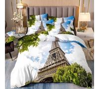VOGIAY Paris Housse de Couette 200x200 Ensemble de Literie Tour Eiffel pour Les Enfants Filles Femmes, Parure de Lit Literie Romantisme Couple Voyage Décoration de Chambre