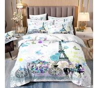 VOGIAY Paris Housse de Couette 220x240 Ensemble de Literie Tour Eiffel pour Les Enfants Filles Femmes, Parure de Lit Literie Romantisme Couple Voyage Décoration de Chambre