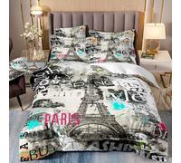 VOGIAY Paris Housse de Couette 220x240 Ensemble de Literie Tour Eiffel pour Les Enfants Filles Femmes, Parure de Lit Literie Romantisme Couple Voyage Décoration de Chambre