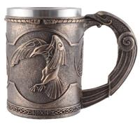 VOGLER Joh. Vogler GmbH Chope viking Hugin et Munin, fabriquée en pierre artificielle et peinte à la main d'artiste avec couleur bronze, avec insert en acier amovible de 600 ml