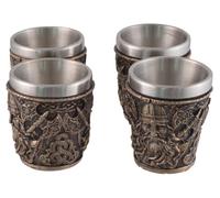 VOGLER Joh. Vogler GmbH Lot de 4 verres à shot en forme de tête de viking, avec insert en acier, en pierre artificielle, peint à la main, couleur bronze, volume : 50 ml