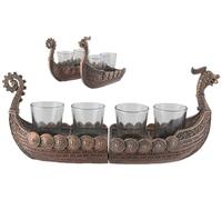 VOGLER Joh. Vogler GmbH Navire viking en 2 moitiés pour 4 shots, verres à liqueur (inclus), en pierre synthétique, peint à la main