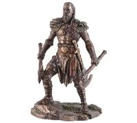 Vogler Viking avec deux haches, en pierre artificielle, bronzée et colorée à la main d'artiste, par Veronese