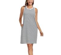 VOGMATE Nuisette Femme Sexy Coton Chemise de Nuit Femme sans Manches Col Rond Stripes Vêtement de Nuit Casual Sombre Grey Blanc L