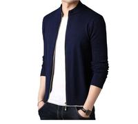 Vogrtcc Cardigan à col en V pour homme, coupe ajustée, à manches longues, coupe ample, style décontracté, bleu marine, L
