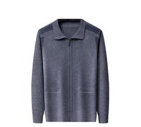 Vogrtcc Cardigan à revers pour homme, coupe ajustée, col mandarin, manches longues, décontracté, en tricot tendance, Gris moyen, L