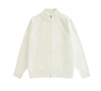 Vogrtcc Cardigan côtelé à col roulé et manches longues avec fermeture éclair intégrale pour homme Coupe ajustée, crème, XXL