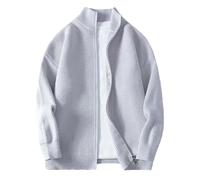 Vogrtcc Cardigan décontracté à manches longues et col montant pour homme avec fermeture éclair intégrale, gris clair, L