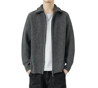 Vogrtcc Cardigan décontracté à manches longues et fermeture éclair intégrale pour homme avec détails badge, gris foncé, M