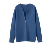 Vogrtcc Cardigan décontracté en laine à col en V et manches longues pour homme, motif floral/bleu, L