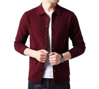 Vogrtcc Cardigan décontracté en laine à manches longues pour homme, coupe ajustée, col rabattable, simple boutonnage, vêtement d'extérieur classique, Cardigan bordeaux, M