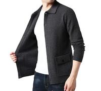 Vogrtcc Cardigan décontracté en tricot à manches longues avec poches pour homme, Cardigan gris, L