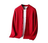 Vogrtcc Cardigan en laine à col mandarin à manches longues pour homme - Style professionnel - Chaud, bordeaux, XXL