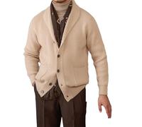 Vogrtcc Cardigan rétro à manches longues et col châle pour homme, coupe ajustée, décontracté, chaud, Comme sur la photo 2, XXL