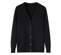 Vogrtcc Cardigan tricoté à manches longues et col en V pour femme - Couleur unie - Pour le travail de bureau, Noir , M