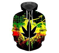 Vogrtcc Hommes 3D Imprimé Vert-1 Feuille Graphique Pulls Hip Hop À Manches Longues Décontracté À Capuche Veste Fermeture Éclair À Capuche Streetwear Weed M