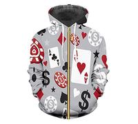 Vogrtcc Hommes/Femmes Plus La Taille Zip Up Sweats À Capuche Casual Poker 3D Imprimer Manteau Zipper Cardigan À Manches Longues À Capuche Veste Poker XXL