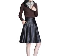 Vogrtcc Jupe Trapèze en Cuir pour Femmes, Jupe Plissée Mi-Longue, Taille Haute, Au-Dessus du Genou, Automne Et Hiver
