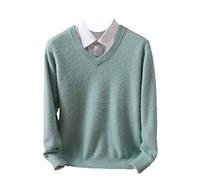 Vogrtcc Pull en cachemire à col en V pour homme - Grande taille - Hauts d'hiver à manches longues, menthe, XXL