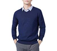 Vogrtcc Pull en cachemire mélangé pour hommes en tricot avec col en V pull en laine tricot pulls vêtements, Vneck Bleu foncé, Medium