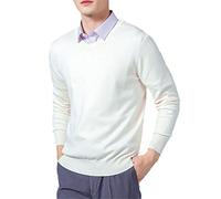 Vogrtcc Pull pour homme en cachemire mélangé à col en V, Col en V Blanc Beige, S