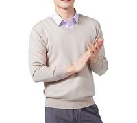 Vogrtcc Pull pour homme en cachemire mélangé à col en V, Col en V Kaki9 clair, XL