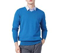 Vogrtcc Pull pour homme en cachemire mélangé, col en V, pull en laine tricotée, Col en V bleu, XL