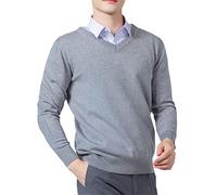 Vogrtcc Pull pour homme en cachemire mélangé, col en V, pull en laine tricotée, Col en V Gris 9, M