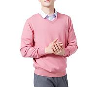 Vogrtcc Pull pour homme en cachemire mélangé, col en V, pull en laine tricotée, Col en V rose, S