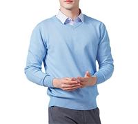 Vogrtcc Pull pour homme en cachemire mélangé, col en V, pull en laine tricotée, Vneck Bleu Ciel, XL