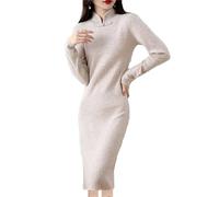 Vogrtcc Robe pull longue en cachemire pour femme - Coupe ajustée - Col montant - Manches longues - Pour le travail et l'automne, beige, XS