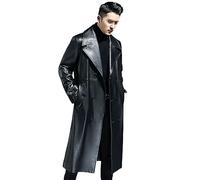 Vogrtcc Trench-Coat Long En Cuir Pu Noir Pour Hommes, Double Boutonnage, Vêtements D'extérieur Grande Taille
