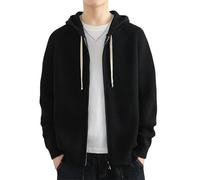 Vogrtcc Veste pull à capuche et manches longues avec ourlet côtelé pour homme, Noir , XXL
