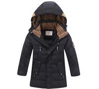 Vogstyle Blouson Garçon Fille Doudoune Capuche Manteau d'hiver Mode Chaud Poches Vêtement Enfant Noir 170cm (13-14 Ans)
