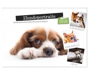 VogtArt Calendrier mensuel 2026 format A3 paysage avec portraits de chien, chiens sont nos meilleurs amis