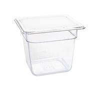 Vogue Bac en polycarbonate transparent 1/6 réutilisable 150 mm, transparent, conservation des aliments, -40°C à 100°C, passe au lave-vaisselle, U241