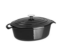 Vogue Cocotte ovale en fonte émaillée avec couvercle, 5 litres, noir, taille : 110 (H) x 243 (L) x 295 (P) mm, compatible induction, usage professionnel et domestique, GH306