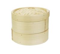 Vogue Panier vapeur en bambou 200 mm de diamètre, couleur bois de bambou naturel, design à 2 niveaux, couvercle hermétique, cuisine asiatique, K303