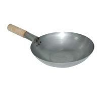 Vogue Poêle fond plat en acier doux 356 mm, manche en bois qui reste froid, facile à assaisonner, cuisine de style asiatique, cuisson de nouilles sautées, utilisation commerciale ou domestique, K297